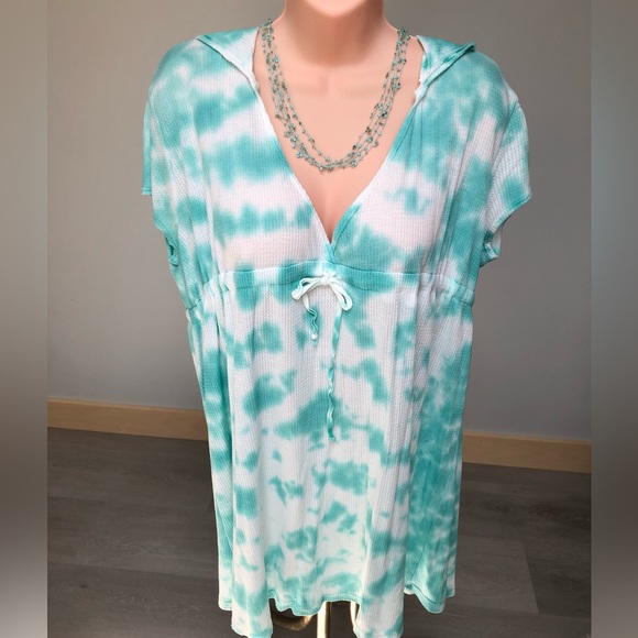 American Buddha Seafoam & White Babydoll Coverup Dress With Flip Flop Necklace - Picture 1 of 7